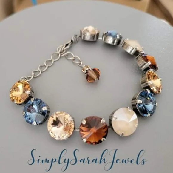 Austrian Crystal Tennis Bracelet in Antique Brass - Picture 1 of 8